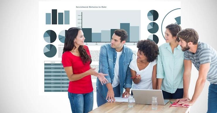 hippie business people discussing against graphs 1134 20328
